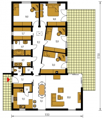 Plan de sol du rez-de-chaussée - BUNGALOW 145